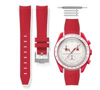 HORACE Bracelet de Montre bi-color 20 mm en Silicone Haute Résistance - Dégagement Rapide - Compatible Omega x Swatch MoonSwatch - Kit de montage inclus (Rouge - Blanc - Argent)