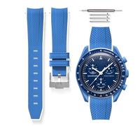 HORACE Bracelet de Montre bi-color 20 mm en Silicone Haute Résistance - Dégagement Rapide - Compatible Omega x Swatch MoonSwatch - Kit de montage inclus (Bleu Neptune - Blanc - Argent)