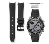 HORACE Bracelet de Montre bi-color 20 mm en Silicone Haute Résistance - Dégagement Rapide - Compatible Omega x Swatch MoonSwatch - Kit de montage inclus (Noir - Gris - Noir)