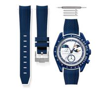 HORACE Bracelet de Montre bi-color 20 mm en Silicone Haute Résistance - Dégagement Rapide - Compatible Omega x Swatch MoonSwatch - Kit de montage inclus (Bleu - Blanc - Argent)