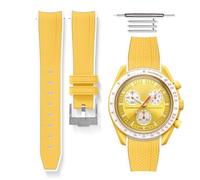 HORACE Bracelet de Montre bi-color 20 mm en Silicone Haute Résistance - Dégagement Rapide - Compatible Omega x Swatch MoonSwatch - Kit de montage inclus (Jaune - Blanc - Argent)