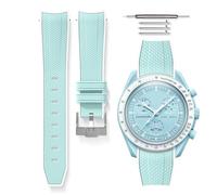HORACE Bracelet de Montre bi-color 20 mm en Silicone Haute Résistance - Dégagement Rapide - Compatible Omega x Swatch MoonSwatch - Kit de montage inclus (Bleu ciel - Blanc - Argent)