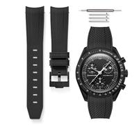 HORACE Bracelet de Montre bi-color 20 mm en Silicone Haute Résistance - Dégagement Rapide - Compatible Omega x Swatch MoonSwatch - Kit de montage inclus (Noir - Noir - Noir)