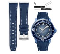 HORACE Bracelet de montre caoutchouc 22mm compatible avec Blancpain x Swatch Scuba Fifty Fathoms (Bleu - Couture Blanche)