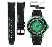 HORACE Bracelet de montre caoutchouc 22mm compatible avec Blancpain x Swatch Scuba Fifty Fathoms (Noir - Couture verte - Noir)
