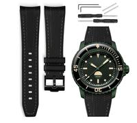 HORACE Bracelet de montre caoutchouc 22mm compatible avec Blancpain x Swatch Scuba Fifty Fathoms (Noir - Couture Green Abyss)