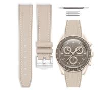 HORACE Bracelet de montre caoutchouc compatible avec Omega x Swatch MoonSwatch 20mm (Beige/Couture Blanche)