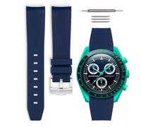 HORACE Bracelet de montre caoutchouc compatible avec Omega x Swatch MoonSwatch 20mm (Bleu - Argent)