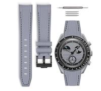 HORACE Bracelet de montre caoutchouc compatible avec Omega x Swatch MoonSwatch 20mm (Gris/Couture noir - Noir)