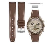 HORACE Bracelet de montre caoutchouc compatible avec Omega x Swatch MoonSwatch 20mm (Marron/Couture blanche - Argent)