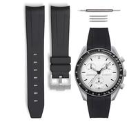 HORACE Bracelet de montre caoutchouc compatible avec Omega x Swatch MoonSwatch 20mm (Noir - Argent)