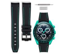 HORACE Bracelet de montre caoutchouc compatible avec Omega x Swatch MoonSwatch 20mm (Noir/Couture cyan)