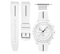 HORACE Bracelet de montre caoutchouc universel à dégagement rapide compatible avec Omega x Swatch MoonSwatch 20mm (Blanc - Ligne noir - Argent)