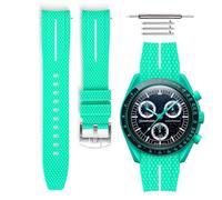 HORACE Bracelet de montre caoutchouc universel à dégagement rapide compatible avec Omega x Swatch MoonSwatch 20mm (POLAR LIGHTS Cyan - Ligne blanche - Argent)