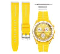 HORACE Bracelet de montre caoutchouc universel à dégagement rapide compatible avec Omega x Swatch MoonSwatch 20mm (Jaune - Ligne Blanche - Argent)