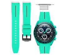 HORACE Bracelet de montre caoutchouc universel à dégagement rapide compatible avec Omega x Swatch MoonSwatch 20mm (POLAR LIGHTS Cyan - Ligne noir - Noir)