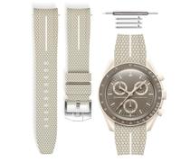 HORACE Bracelet de montre caoutchouc universel à dégagement rapide compatible avec Omega x Swatch MoonSwatch 20mm (Beige - Ligne blanche - Argent)