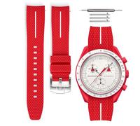 HORACE Bracelet de montre caoutchouc universel à dégagement rapide compatible avec Omega x Swatch MoonSwatch 20mm (Rouge - Ligne Blanche - Argent)