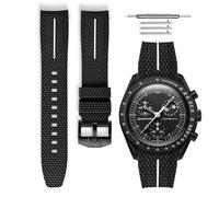 HORACE Bracelet de montre caoutchouc universel à dégagement rapide compatible avec Omega x Swatch MoonSwatch 20mm (Noir - Ligne blanche - Noir)