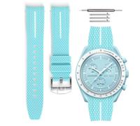 HORACE Bracelet de montre caoutchouc universel à dégagement rapide compatible avec Omega x Swatch MoonSwatch 20mm (Bleu ciel - Ligne blanche - Argent)