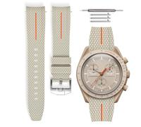 HORACE Bracelet de montre caoutchouc universel à dégagement rapide compatible avec Omega x Swatch MoonSwatch 20mm (Beige - Ligne orange - Argent)