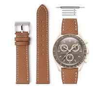 HORACE Bracelet de montre en cuir grainé à dégagement rapide universel compatible avec Omega x Swatch MoonSwatch 20mm (Cognac - Blanc)