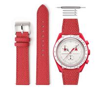HORACE Bracelet de montre en cuir grainé à dégagement rapide universel compatible avec Omega x Swatch MoonSwatch 20mm (Rouge - Rouge)