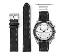 HORACE Bracelet de montre en cuir grainé à dégagement rapide universel compatible avec Omega x Swatch MoonSwatch 20mm (Noir - Blanc)