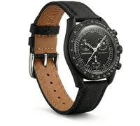 HORACE Bracelet de montre en cuir nylon à dégagement rapide compatible avec Omega x Swatch MoonSwatch 20mm (Noir - Argent)