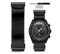 HORACE Bracelet de montre NATO 20mm Nylon Souple - Compatible avec Omega x Swatch MoonSwatch - Outils Inclus (Noir - Noir)