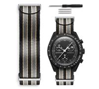 HORACE Bracelet de montre NATO 20mm Nylon Souple - Compatible Omega x Swatch MoonSwatch - Outils Inclus (Bond 007 No Time To Die - Argent)