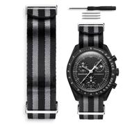 HORACE Bracelet de montre NATO 20mm Nylon Souple - Compatible Omega x Swatch MoonSwatch - Outils Inclus (Bond 007 Spectre - Argent)