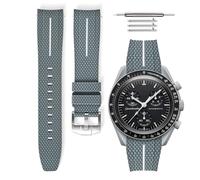 HORACE Bracelet de montre universel 20 mm en silicone LSR à dégagement rapide - Texture premium avec ligne colorée - Compatible Omega x Swatch MoonSwatch (Gris - Ligne blanche - Argent)