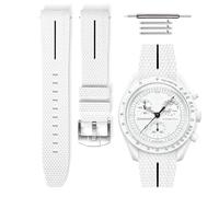 HORACE Bracelet de montre universel 20 mm en silicone LSR à dégagement rapide - Texture premium avec ligne colorée - Compatible Omega x Swatch MoonSwatch (Blanc - Ligne noire - Argent)