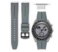 HORACE Bracelet de montre universel 20 mm en silicone LSR à dégagement rapide - Texture premium avec ligne colorée - Compatible Omega x Swatch MoonSwatch (Gris - Ligne noire - Noir)