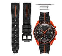 HORACE Bracelet de montre universel 20 mm en silicone LSR à dégagement rapide - Texture premium avec ligne colorée - Compatible Omega x Swatch MoonSwatch (Noir - Ligne orange - Noir)