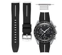 HORACE Bracelet de montre universel 20 mm en silicone LSR à dégagement rapide - Texture premium avec ligne colorée - Compatible Omega x Swatch MoonSwatch (Noir - Ligne blanche - Argent)