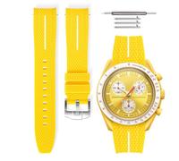 HORACE Bracelet de montre universel 20 mm en silicone LSR à dégagement rapide - Texture premium avec ligne colorée - Compatible Omega x Swatch MoonSwatch (Jaune - Ligne blanche - Argent)