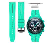 HORACE Bracelet de montre universel 20 mm en silicone LSR à dégagement rapide - Texture premium avec ligne colorée - Compatible Omega x Swatch MoonSwatch (POLAR LIGHTS Cyan - Ligne noire - Noir)