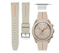 HORACE Bracelet de montre universel 20 mm en silicone LSR à dégagement rapide - Texture premium avec ligne colorée - Compatible Omega x Swatch MoonSwatch (Beige - Ligne orange - Argent)