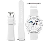 HORACE Bracelet de montre universel en silicone liquide 20mm à dégagement rapide compatible avec Omega x Swatch MoonSwatch (Blanc - Argent)