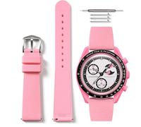 HORACE Bracelet de montre universel en silicone liquide 20mm à dégagement rapide compatible avec Omega x Swatch MoonSwatch (Rose - Argent)