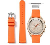 HORACE Bracelet de montre universel en silicone liquide 20mm à dégagement rapide compatible avec Omega x Swatch MoonSwatch (Orange - Argent)