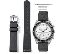 HORACE Bracelet de montre universel en silicone liquide 20mm à dégagement rapide compatible avec Omega x Swatch MoonSwatch (Gris - Argent)