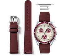 HORACE Bracelet de montre universel en silicone liquide 20mm à dégagement rapide compatible avec Omega x Swatch MoonSwatch (Bordeau - Argent)
