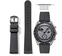 HORACE Bracelet de montre universel en silicone liquide 20mm à dégagement rapide compatible avec Omega x Swatch MoonSwatch (Gris - noir)