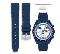 HORACE Bracelet de montre universel en silicone liquide 20mm - Compatible Omega x Swatch MoonSwatch - Kit de montage inclus (Bleu/Couture Bleue)