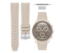 HORACE Bracelet de montre universel en silicone liquide 20mm - Compatible Omega x Swatch MoonSwatch - Kit de montage inclus (Beige/Couture Blanche)