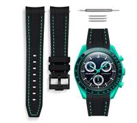 HORACE Bracelet de montre universel en silicone liquide 20mm - Compatible Omega x Swatch MoonSwatch - Kit de montage inclus (Noir/Couture Cyan)