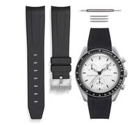 HORACE Bracelet de montre universel en silicone liquide 20mm - Compatible Omega x Swatch MoonSwatch - Kit de montage inclus (Noir - Argent)